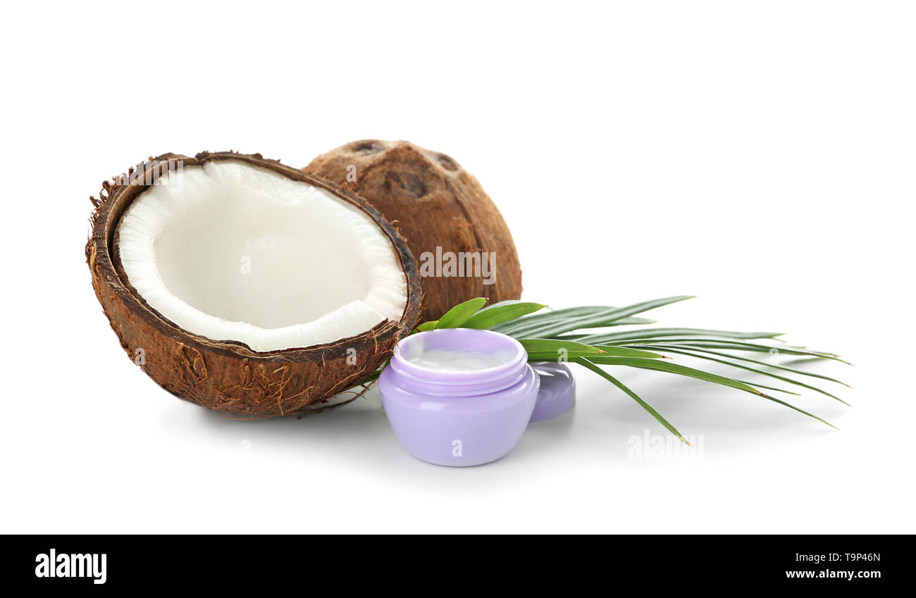 Coconut oil for hair care on white background Stock Photo Alamy