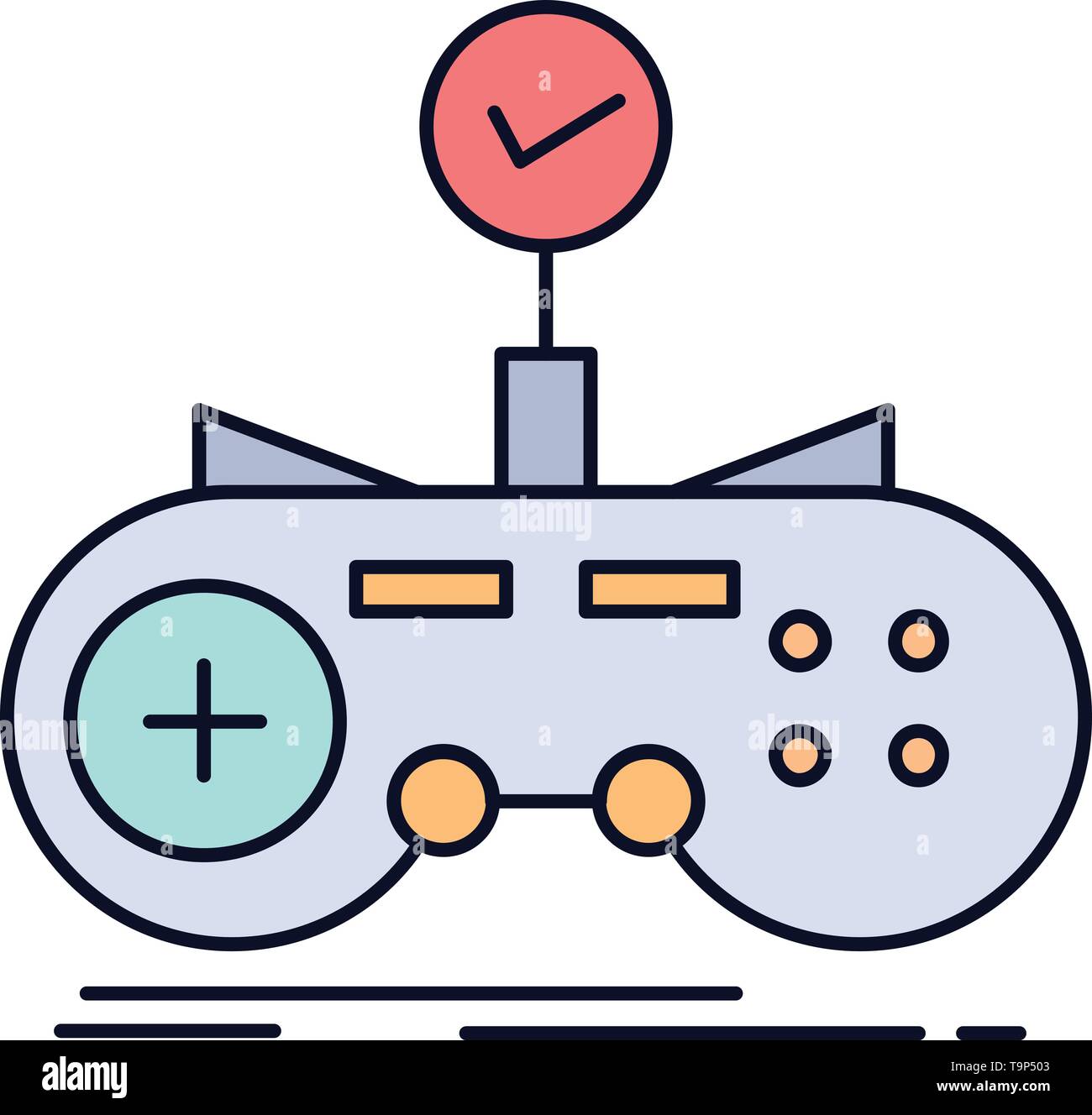 Check, controller, game, gamepad, gaming Flat Color Icon Vector Stock