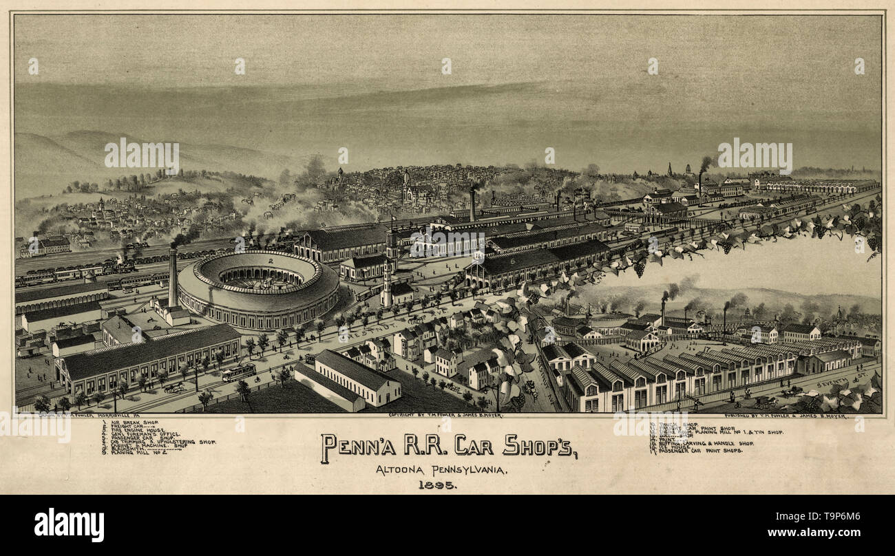 Pennsylvania Railroad car shop's Altoona, Pennsylvania 1895 Stock Photo
