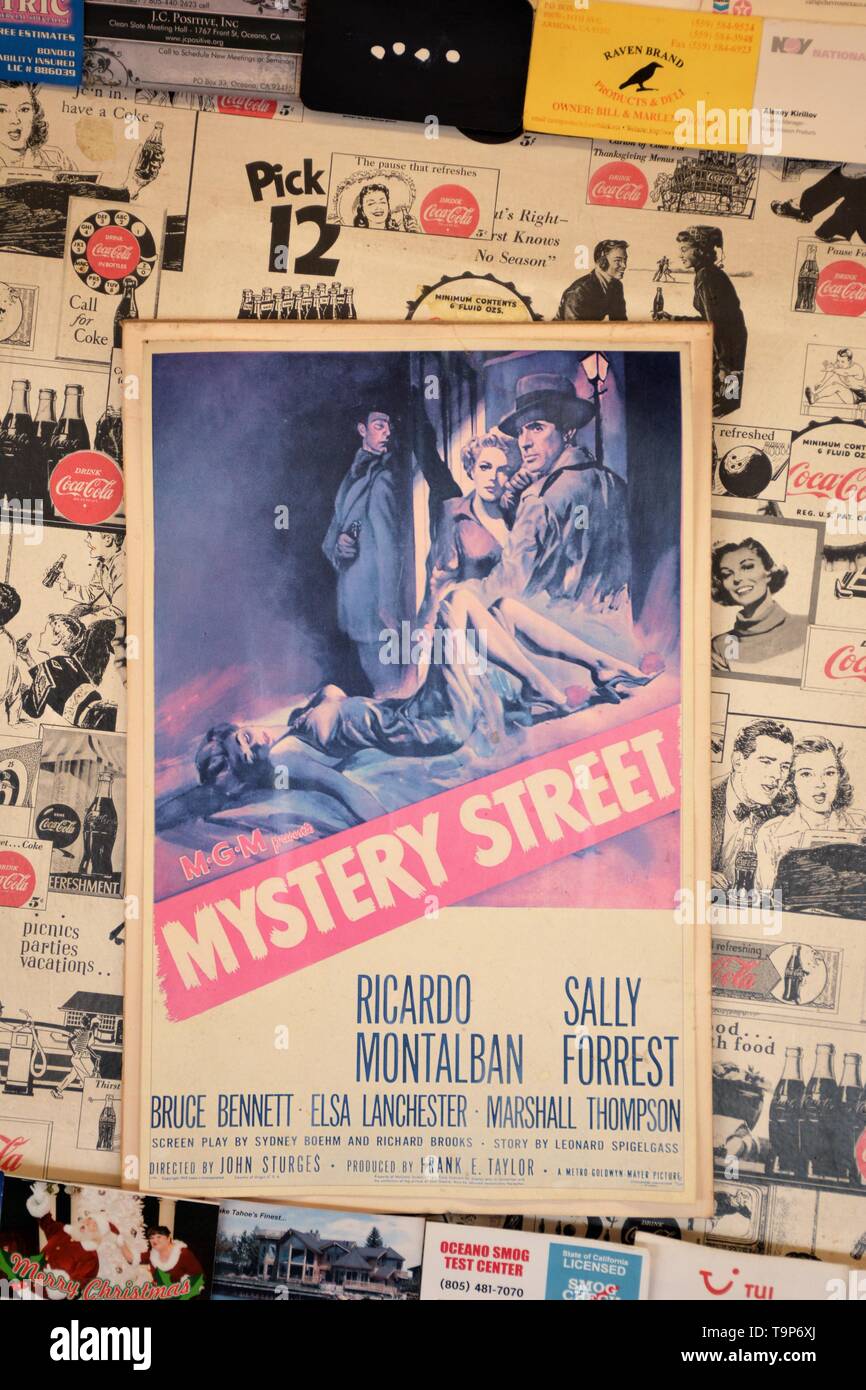 Movie poster for Mystry Street, 1950, withy Ricardo Montabon, Sally Forrest and John Sturges, locations in Cape Cod and Harvard, MA, USA Stock Photo