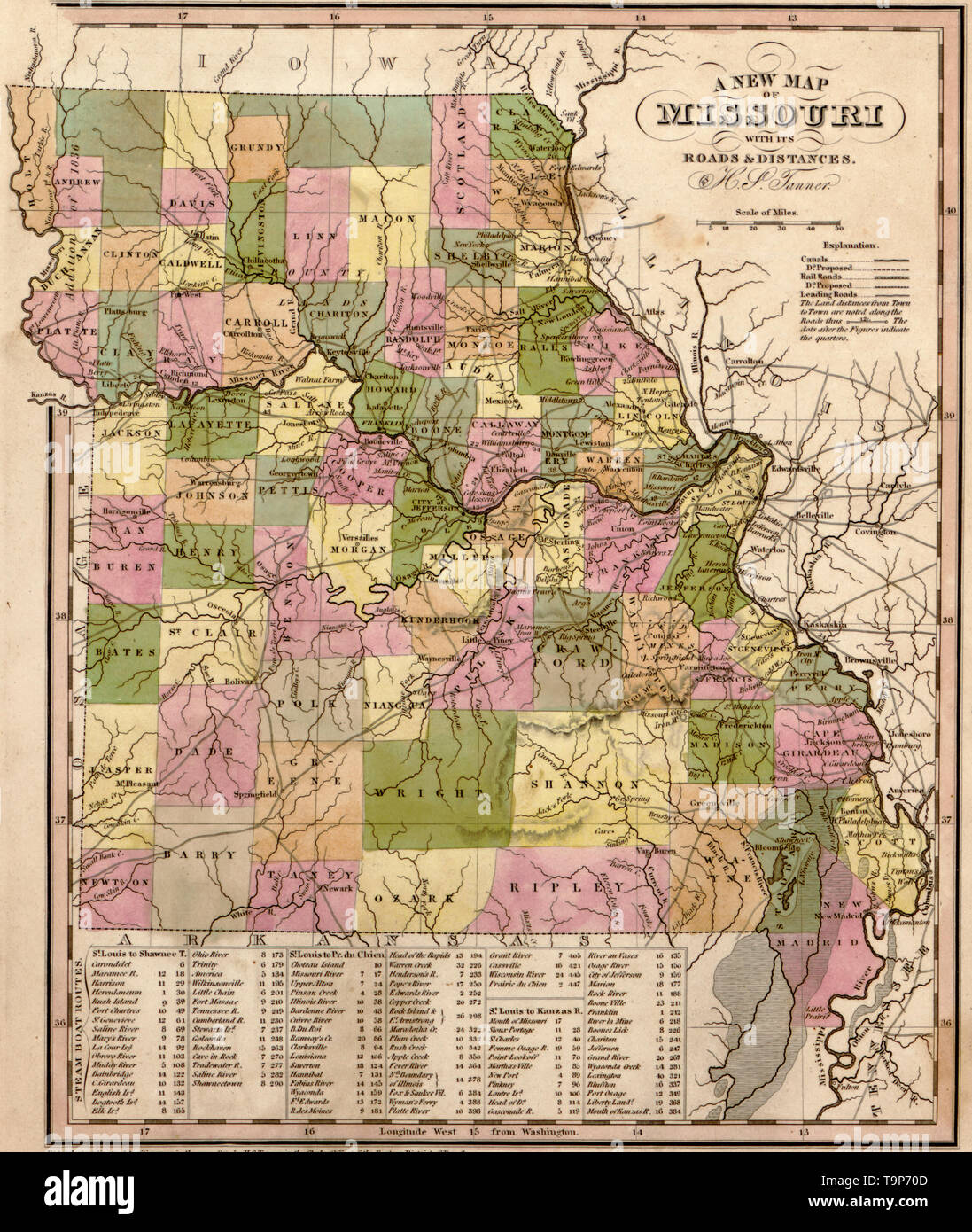 Map of Missouri, 1844 Stock Photo