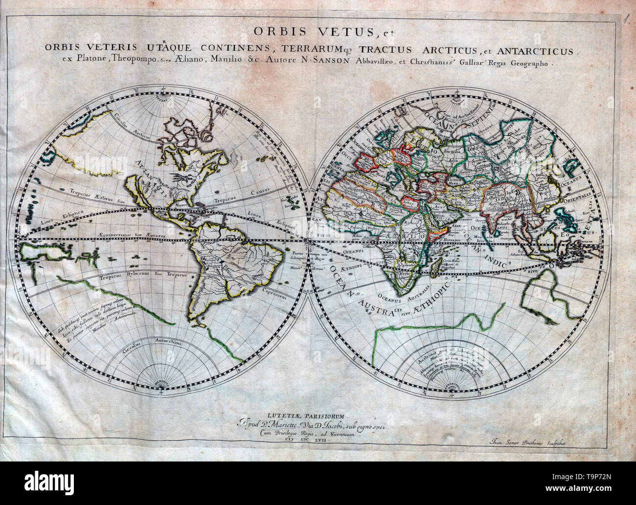 Map of Orbis Vetus - Earth - Sanson Atlas, circa 1700 Stock Photo