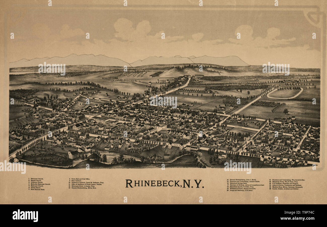 Rhinebeck hi res stock photography - Aerial View Of Rhinebeck New York 1890 T9P74C