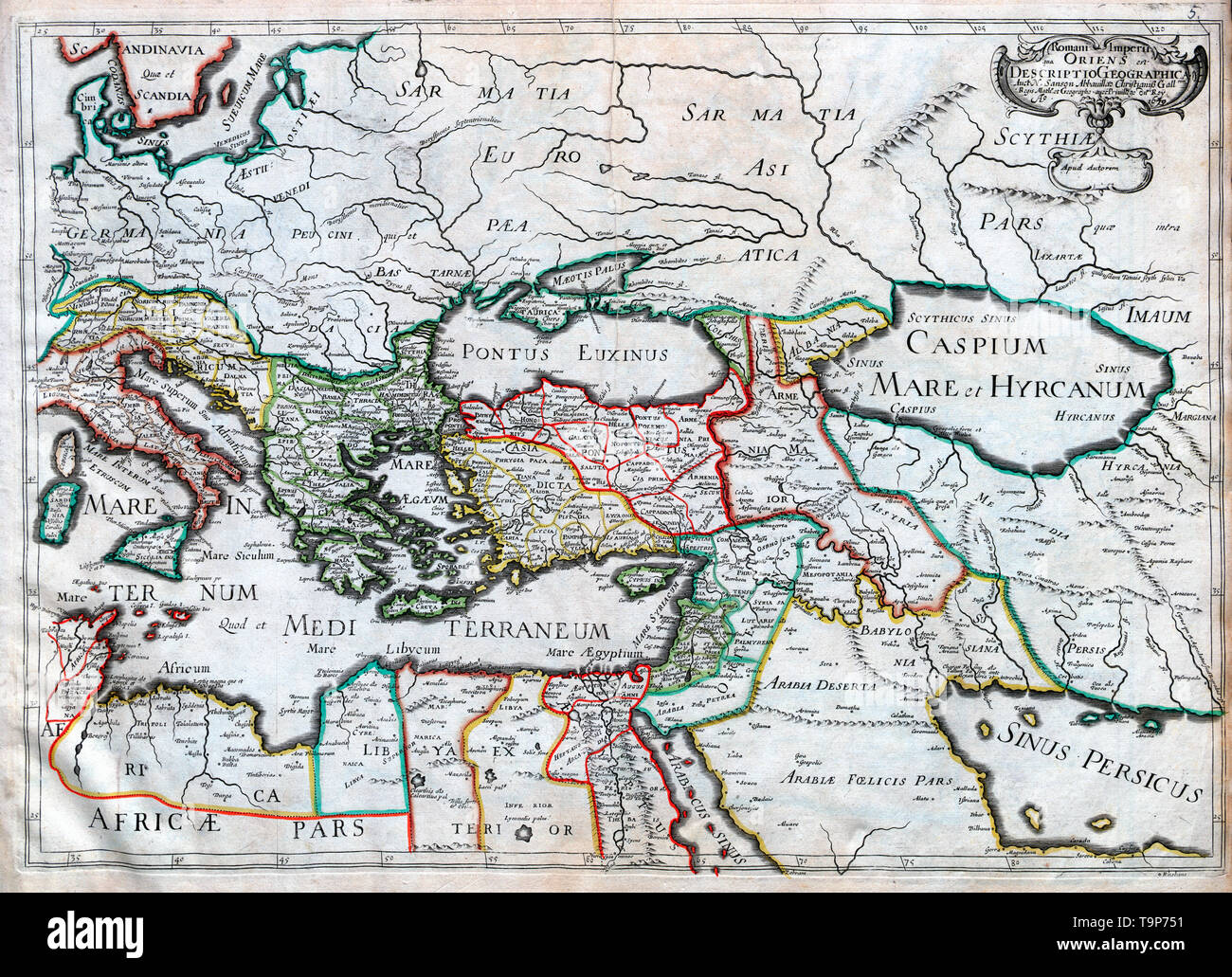 Romani Imperia Qua Oriens - Map of Eastern Roman Empire - Sanson Atlas, circa 1700 Stock Photo