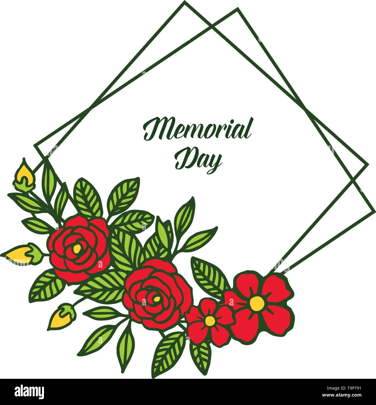 Vector illustration greeting card memorial day with red rose flower ...