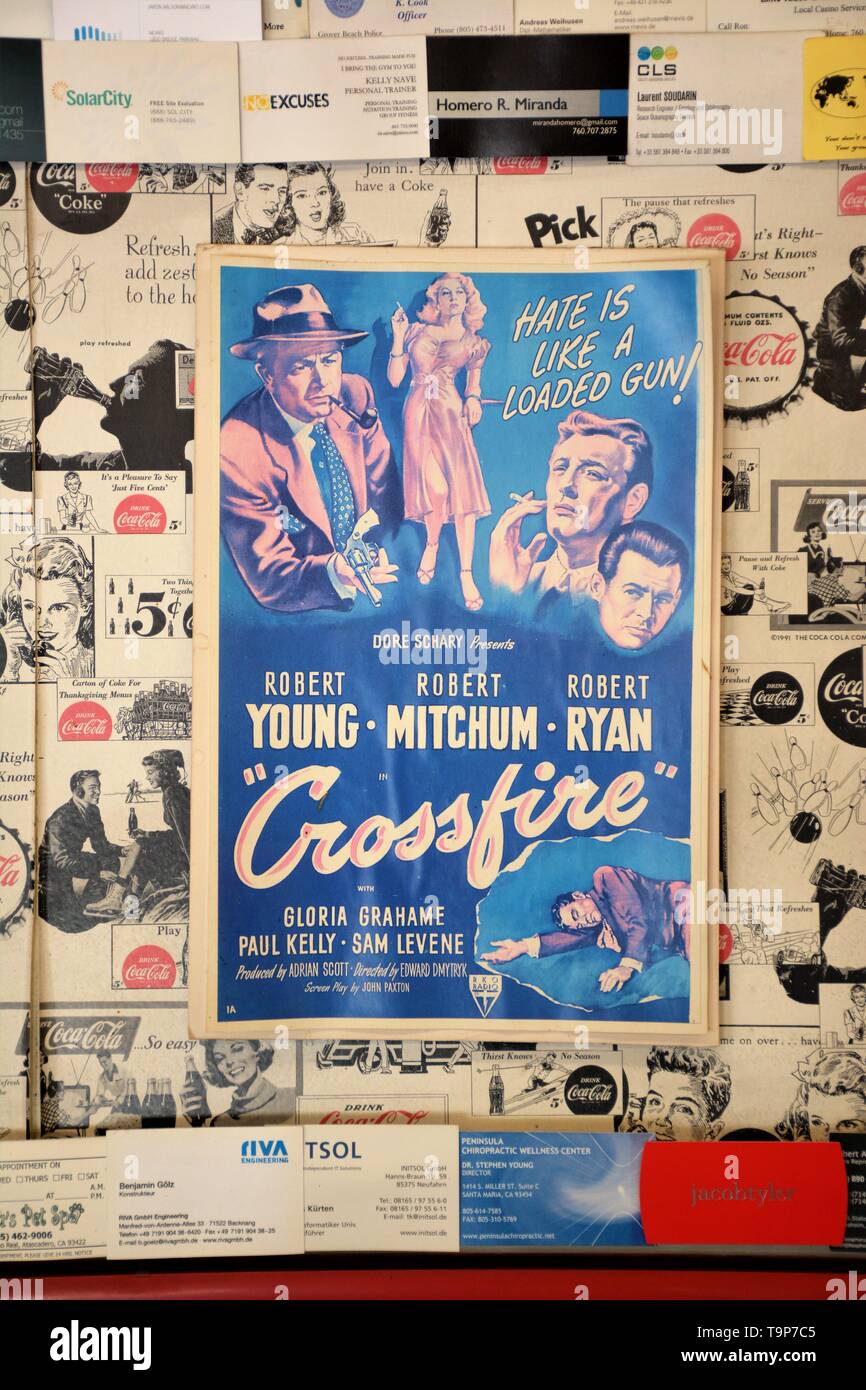 1947 movie poster for Crossfire with Robert Young, Mitchum and Robert Ryan, filmed in Encino and Hollywood, California America USA Stock Photo