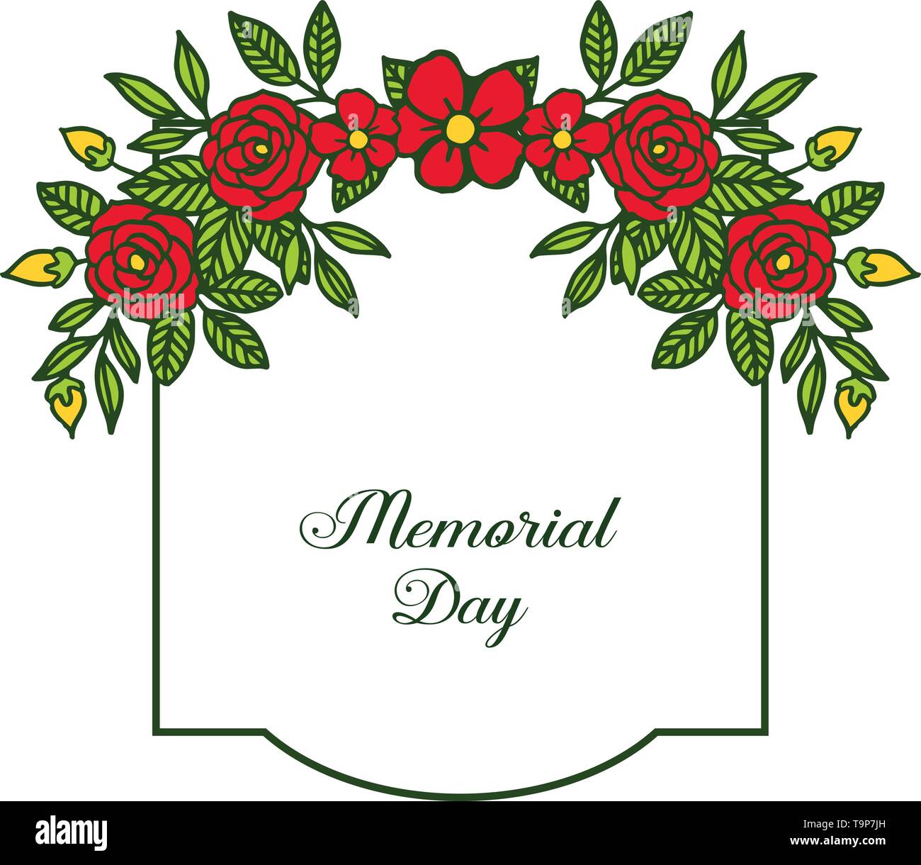 Vector illustration greeting card memorial day with red rose flower ...
