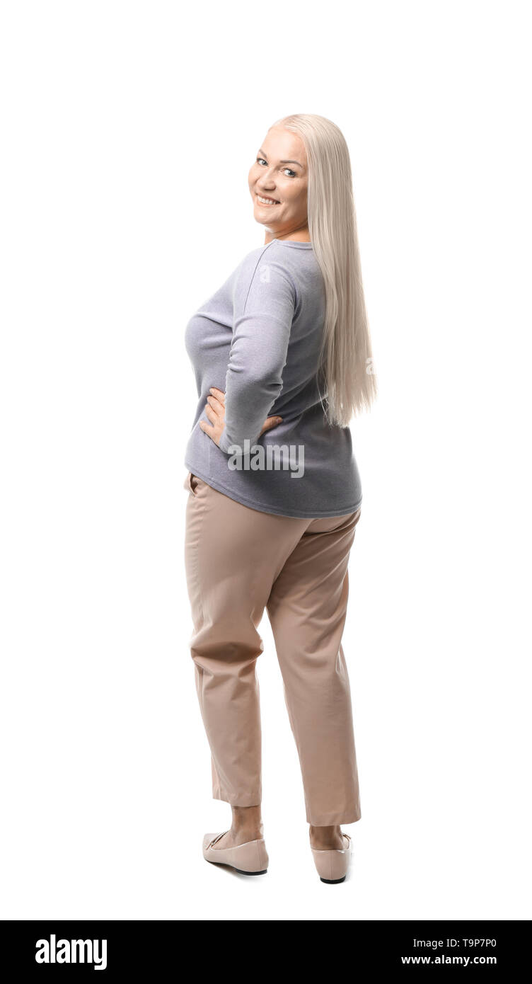 Portrait of beautiful mature woman on white background Stock Photo - Alamy