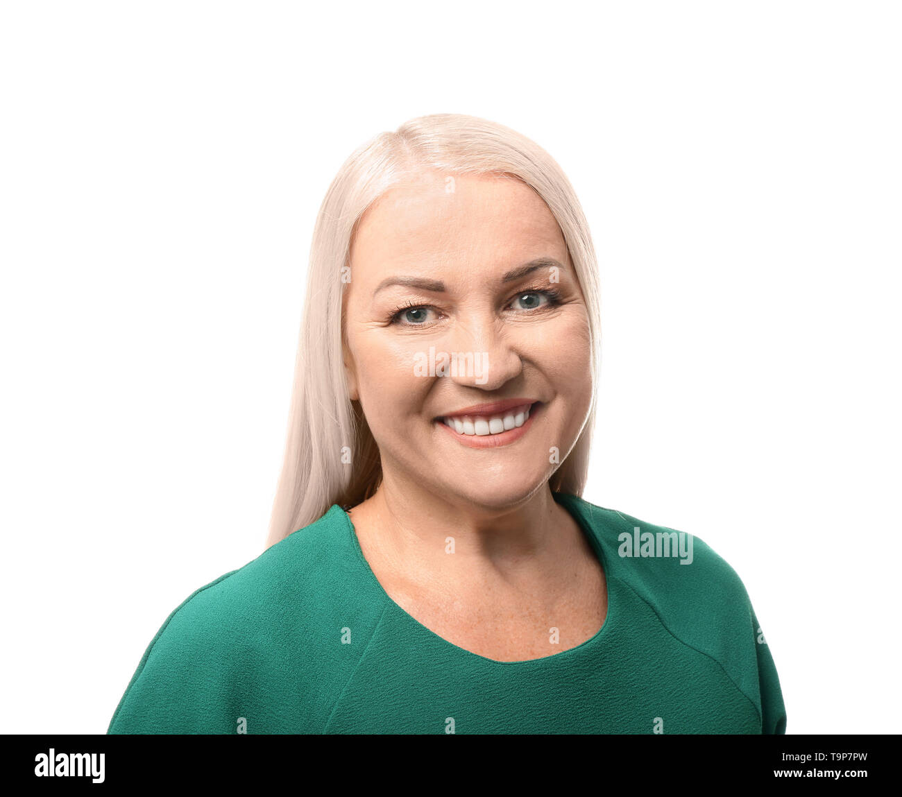 Portrait of beautiful mature woman on white background Stock Photo - Alamy