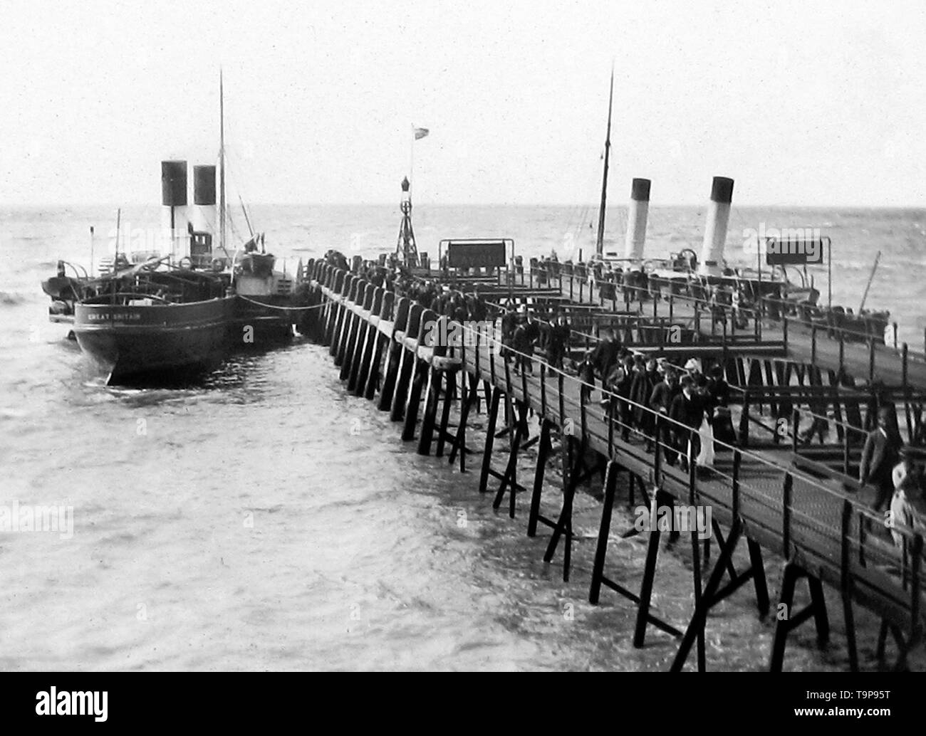 Paddle steamer at the North Pier, Blackpool in 1890 Stock Photo