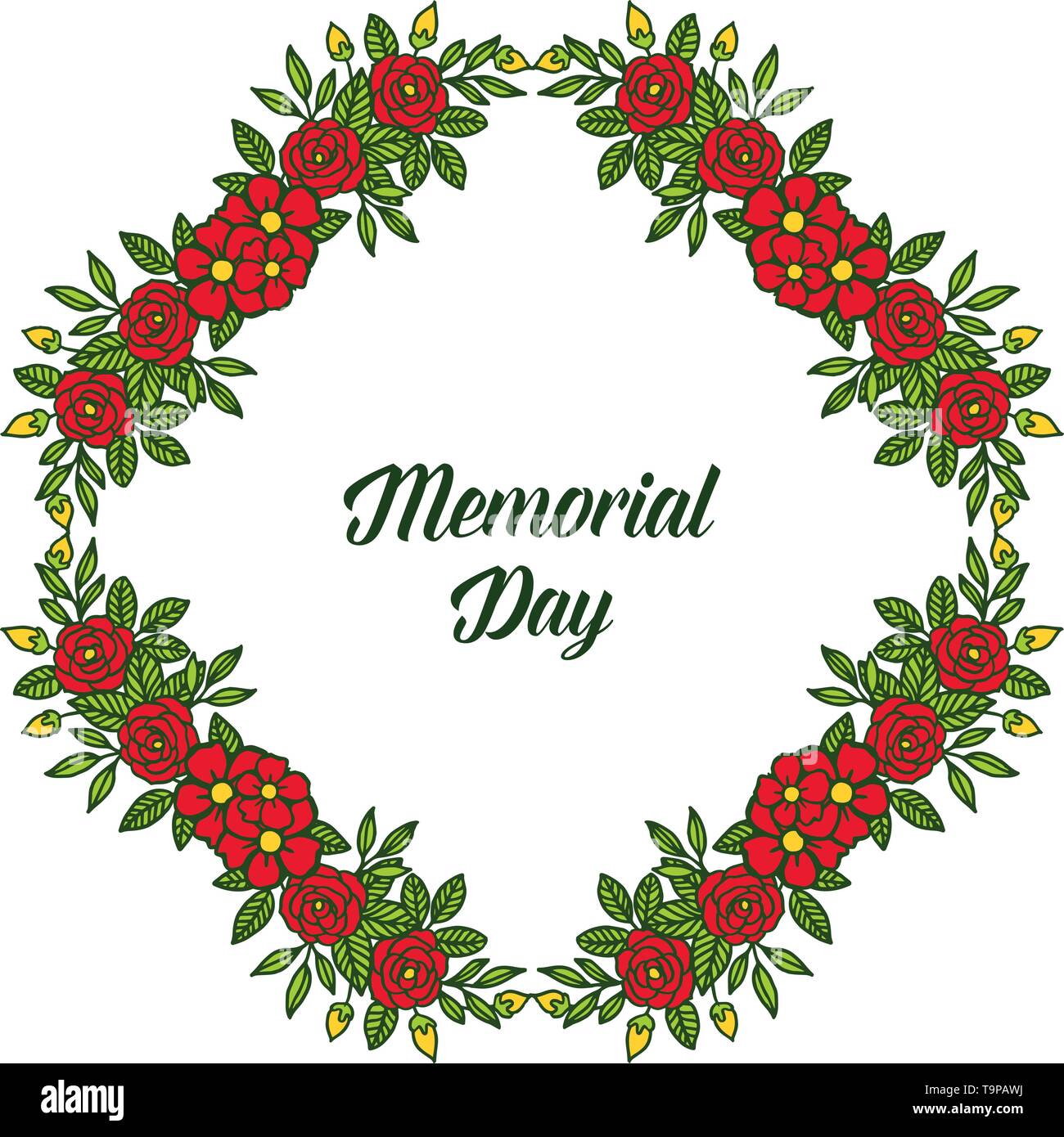 Vector illustration decor card of memorial day with crowd of red wreath ...