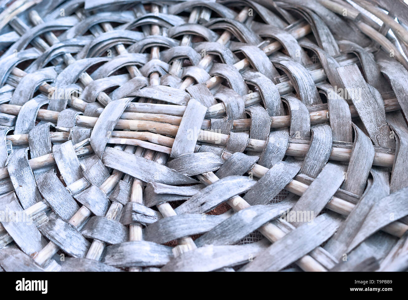 Empty Gray Wicker Basket Base, Circular Pattern, Closeup Stock Photo