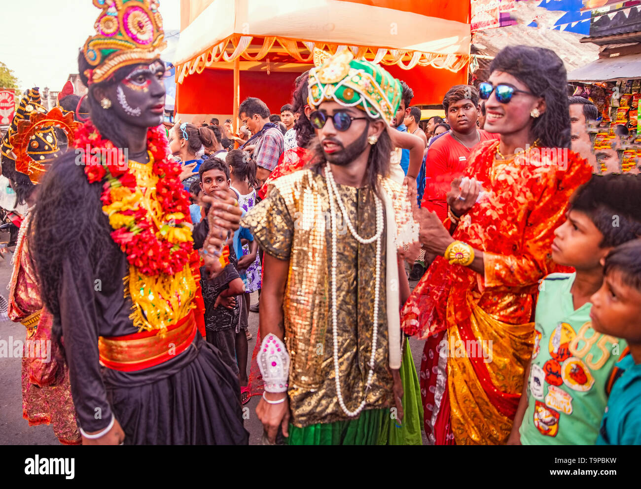 Bengalee ,year-end,actors,dressed,as Goddess ,Muslim,Nawab,Hindu,Zamindar, moving,in Carnival ,Kalighat,Kolkata,India. Stock Photo