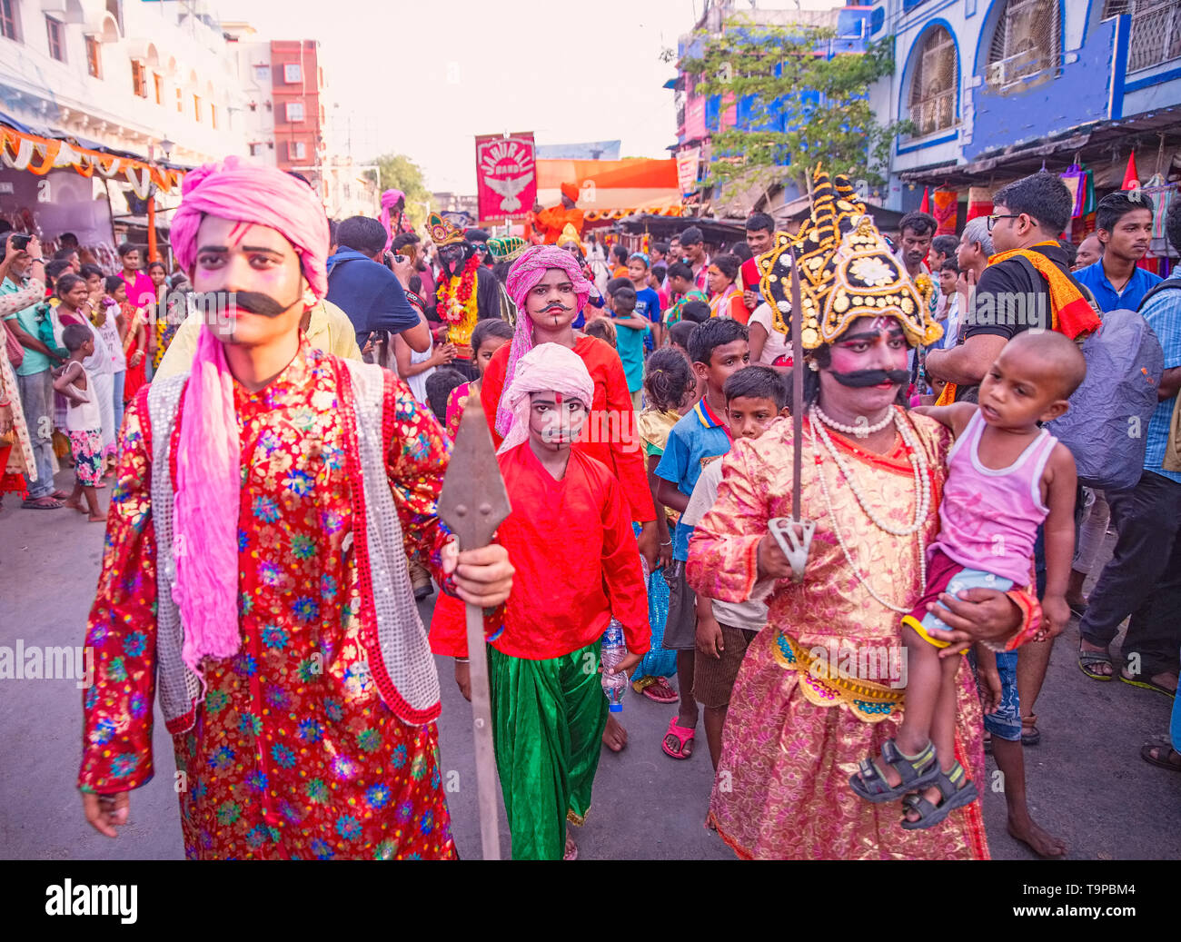 Heritage,Hindu Armed Foces,as Sangs,(clowns),marching,on year end,Chaitra, Sankranti,Carnival,Kalighat,Kolkata,India. Stock Photo
