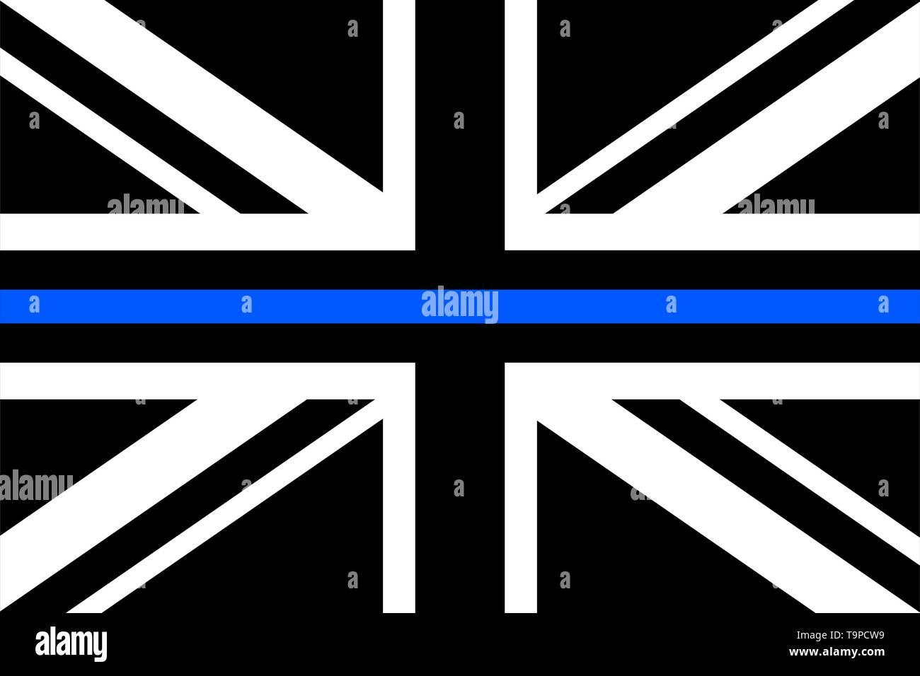 United Kingdom flag a with thin blue line - a sign to honor and respect british police, army and military officers. Stock Vector