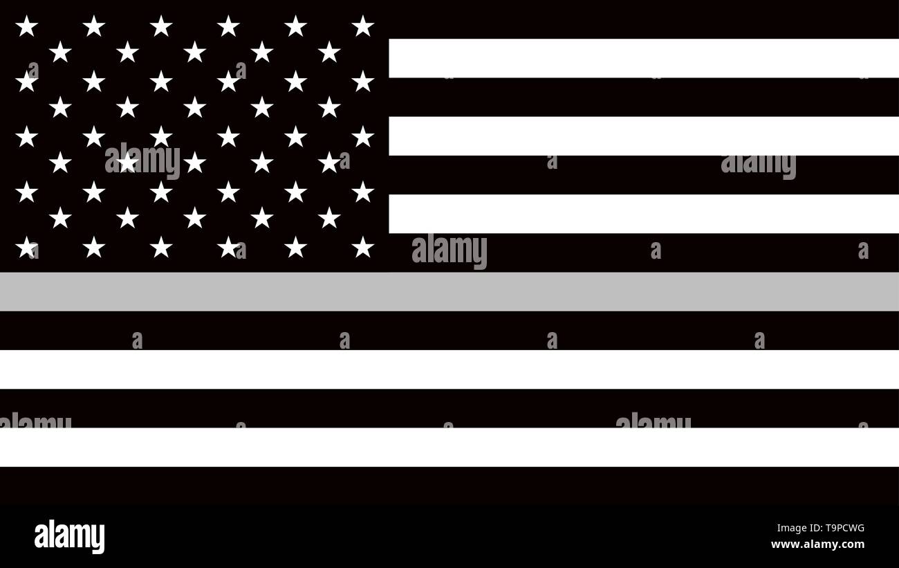 USA flag with a thin gray or silver - a sign to honor and respect american correctional officers, prison guards and jailers Stock Vector