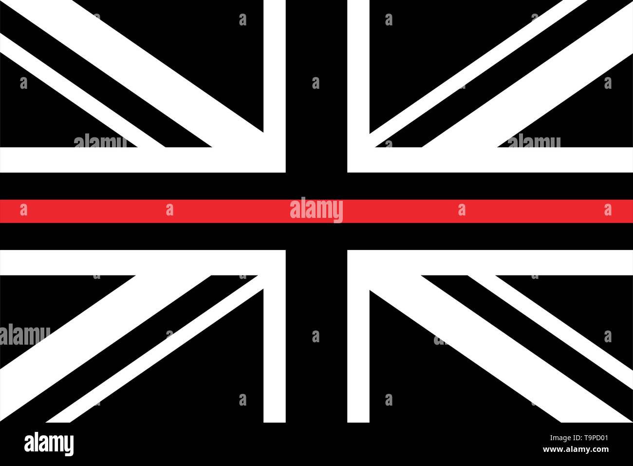 United Kingdom flag with a thin red line - a sign to honor and respect british firefighters Stock Vector