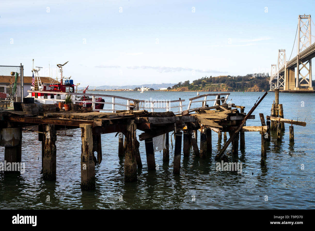 Decrepit pier on the Embarcadero near the Bay Bridge, San Francisco, California Stock Photo