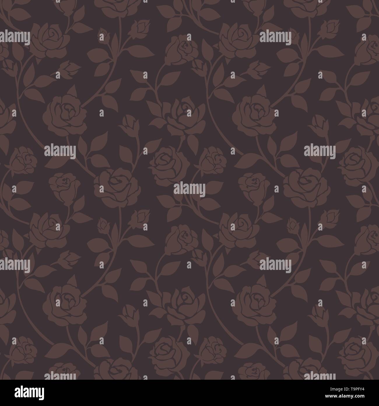 Classic Roses Seamless Dark Wallpaper Brown Flowers Seamless Background Drawing Rose Flower Texture Ornament On Vintage Tile Printting Vector Patter Stock Vector Image Art Alamy