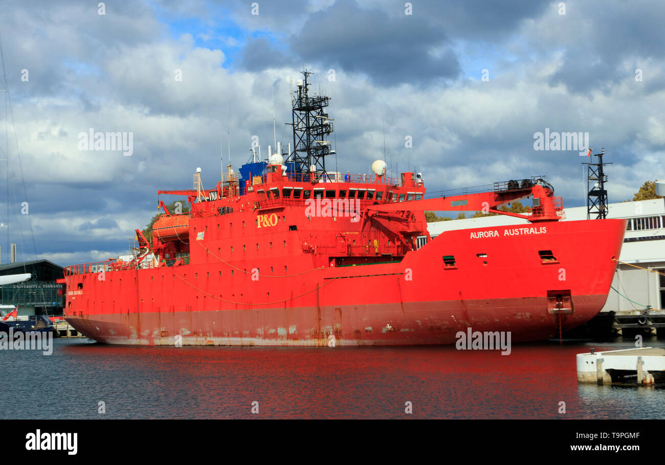 The Aurora Australis is the Australian Government's Antarctic research and resupply ship which operates out of the port city of Hobart in Tasmania Aus Stock Photo