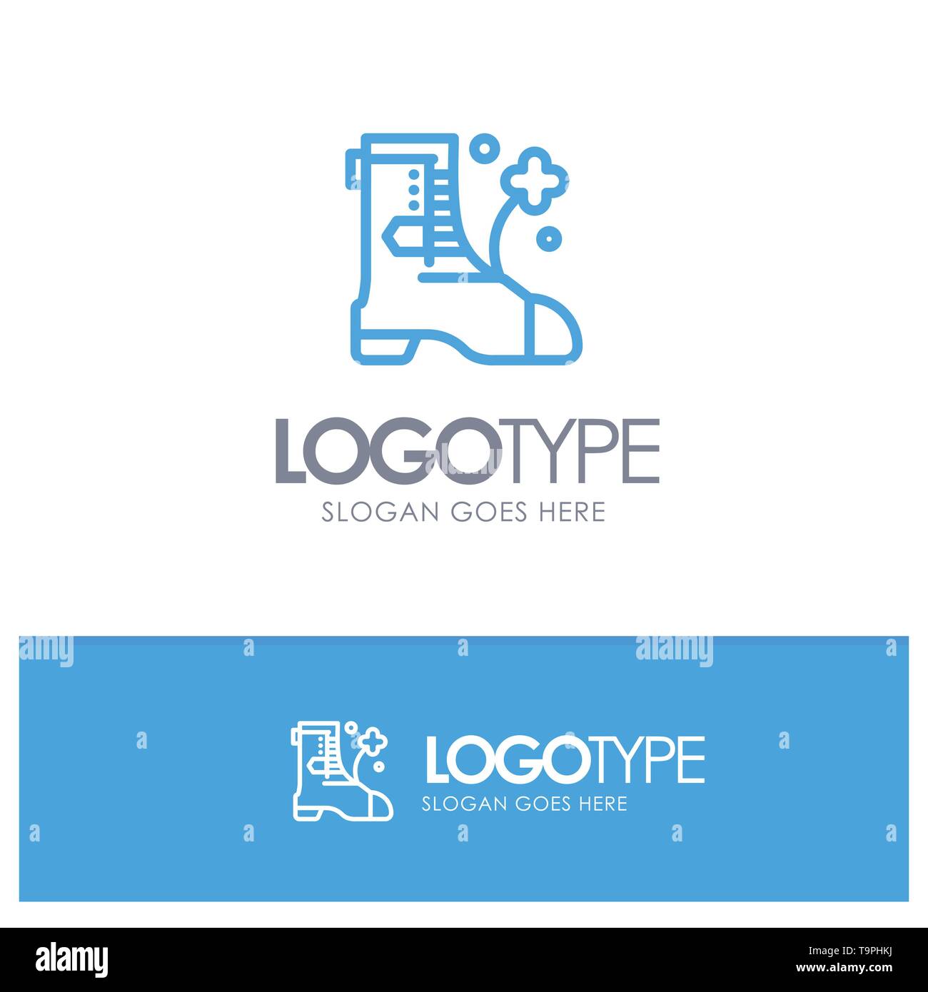 Shoes, Boot, Ireland Blue Outline Logo Place for Tagline Stock Vector