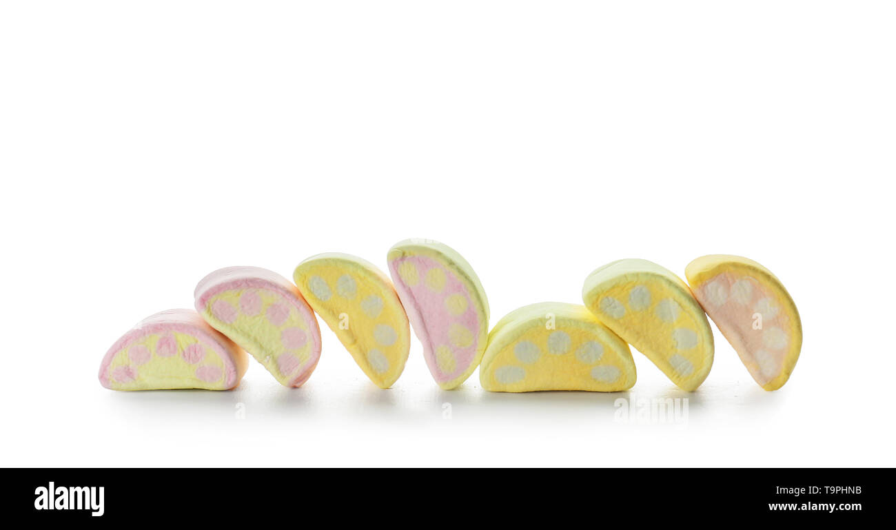 Tasty marshmallows on white background Stock Photo - Alamy