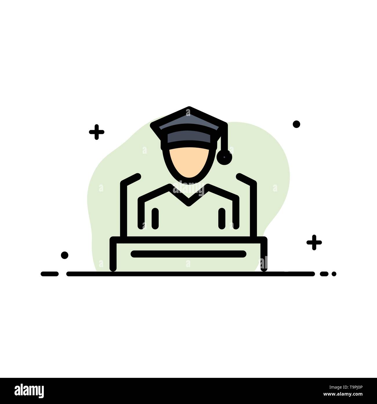 Cap, Education, Graduation, Speech Business Flat Line Filled Icon