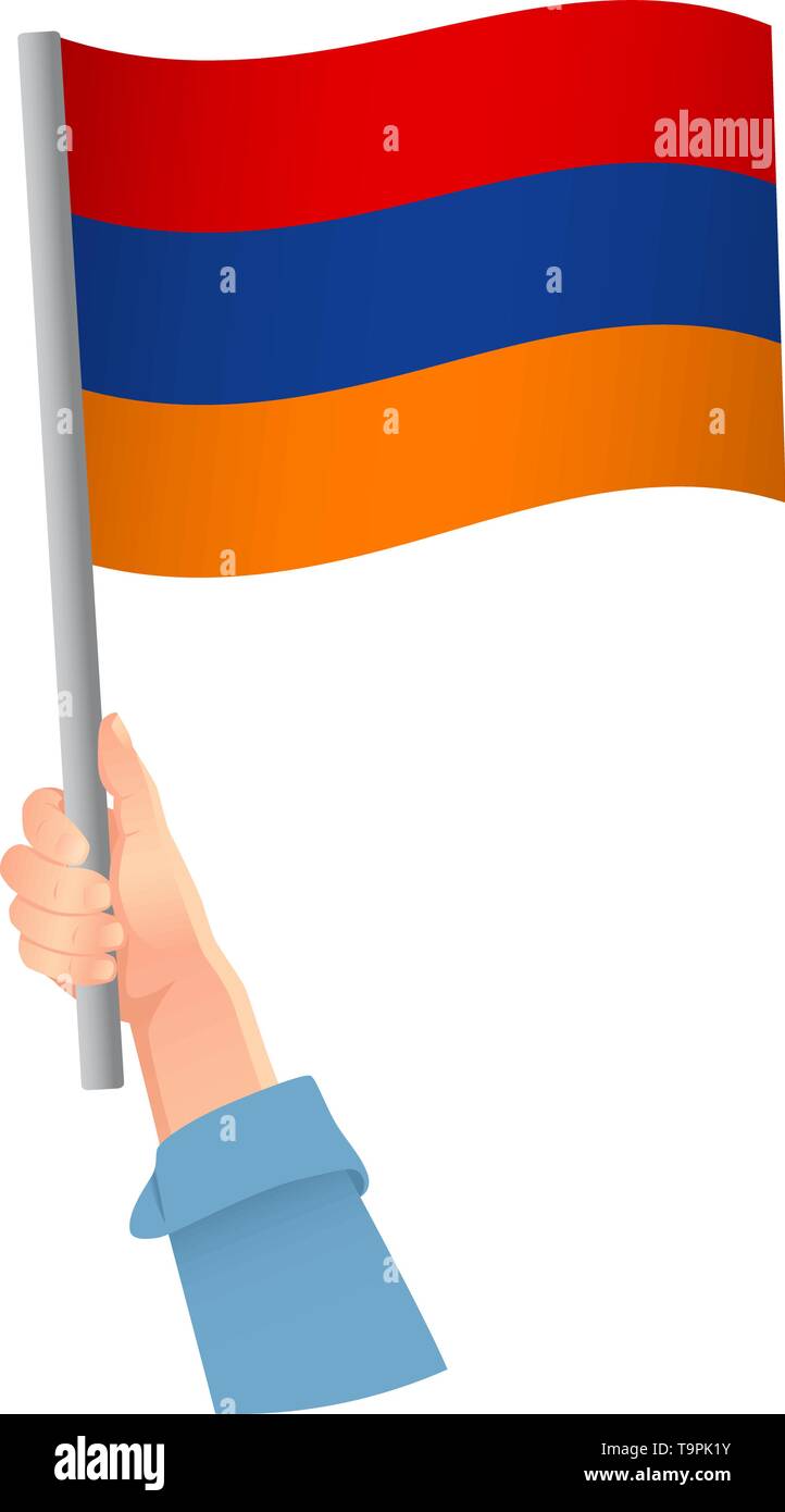 Armenia flag in hand. Patriotic background. National flag of Armenia