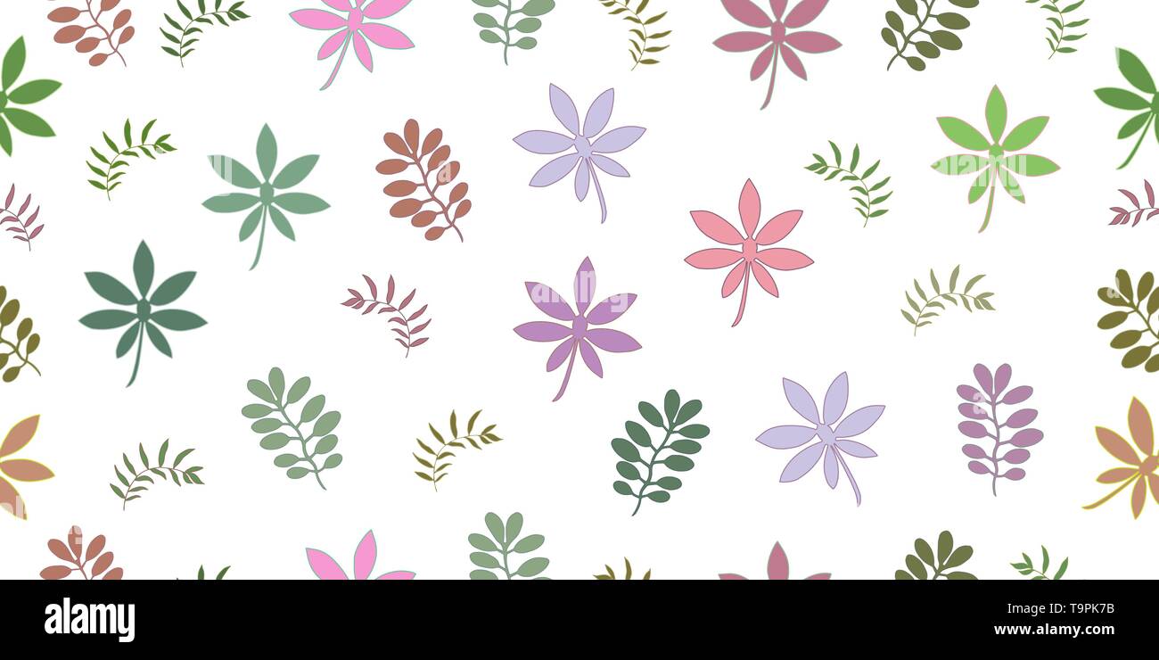 Seamless pattern from leaves of tropical plants. Vector hand drawing ...