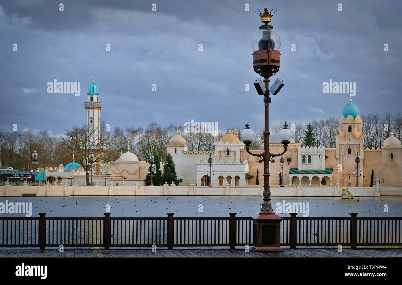 view-of-lake-and-arabic-attraction-building-fata-morgana-at-theme-park