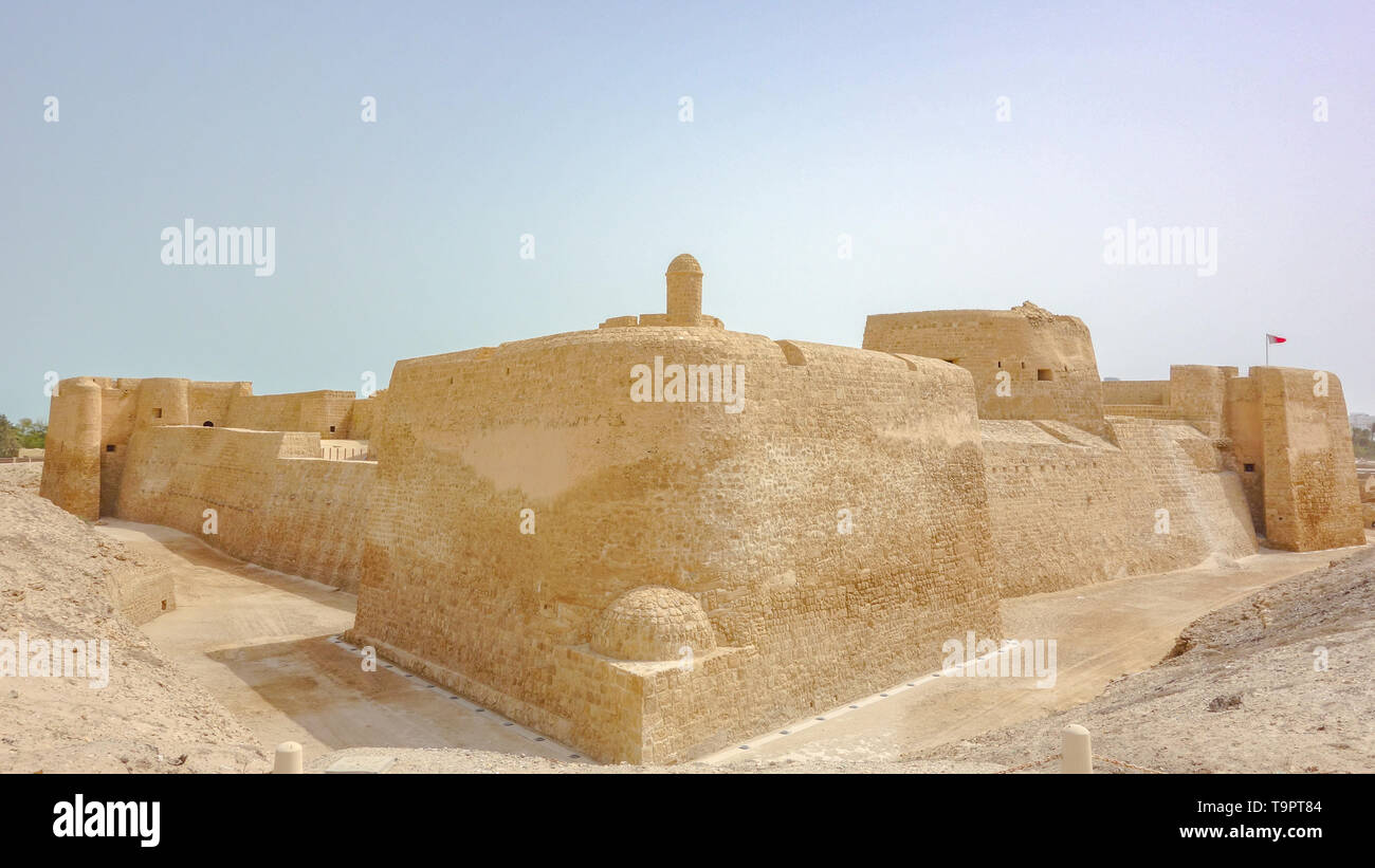 Watch tower built with limestone boulders seen from outside, Al Qalat ...