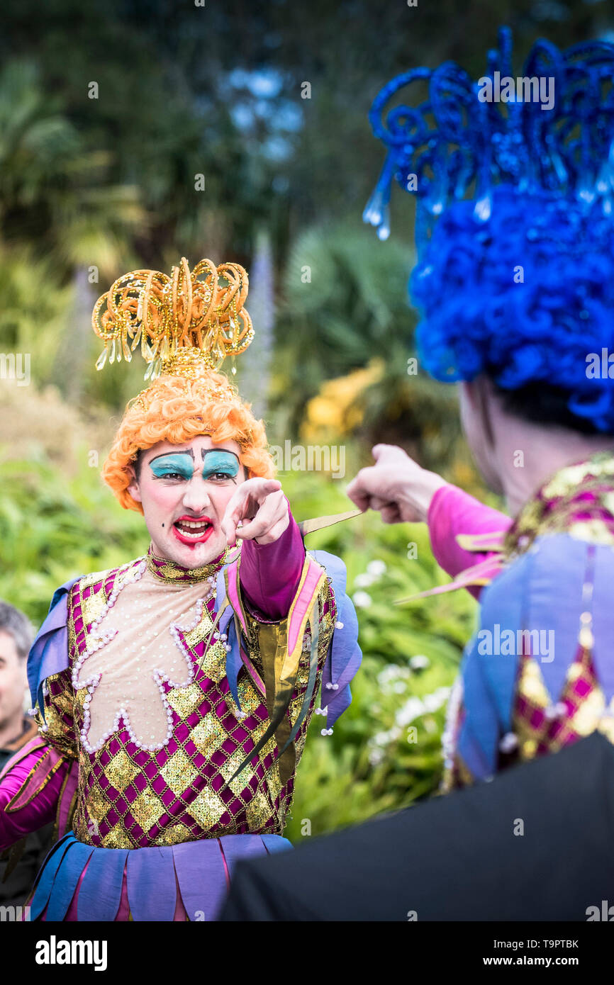 Oh No It Isn’t. A vibrant, colourful theatre performance presented by LKT Productions at theatre Garden in Cornwall. Stock Photo
