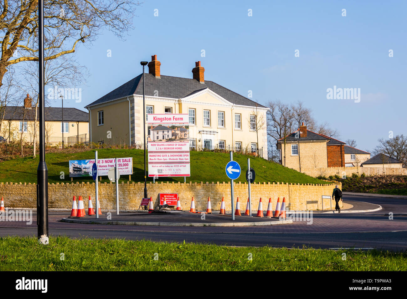 Signs advertising the show home and phase 3 homes of the Kingston Mills housing development in Bradford on Avon Wiltshire Stock Photo