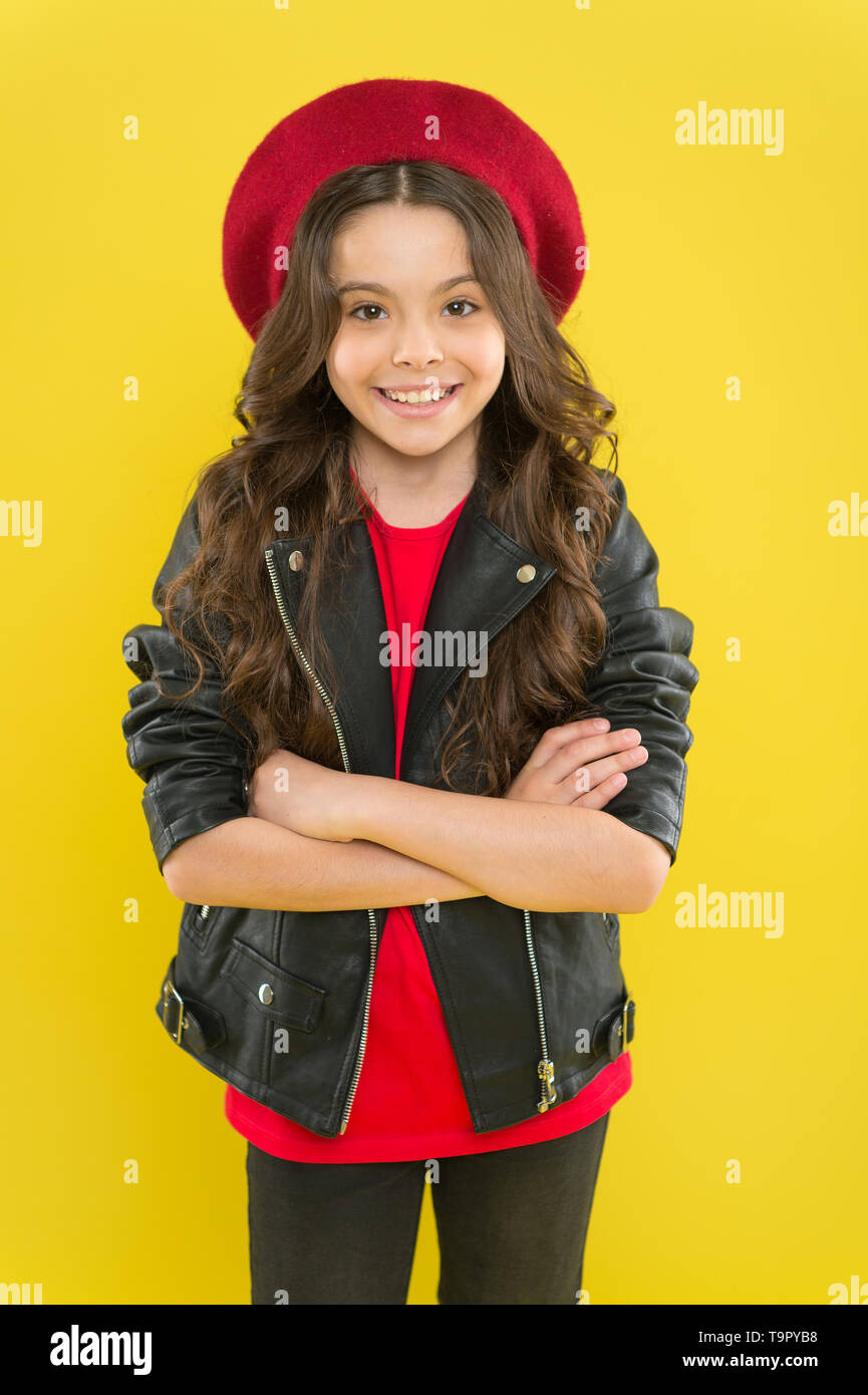 Rock style suits her. Rock and roll is way of life. Outfit ideas every  stylish girl should try. Girl curly hair wear leather jacket. Little rock  star Stock Photo - Alamy