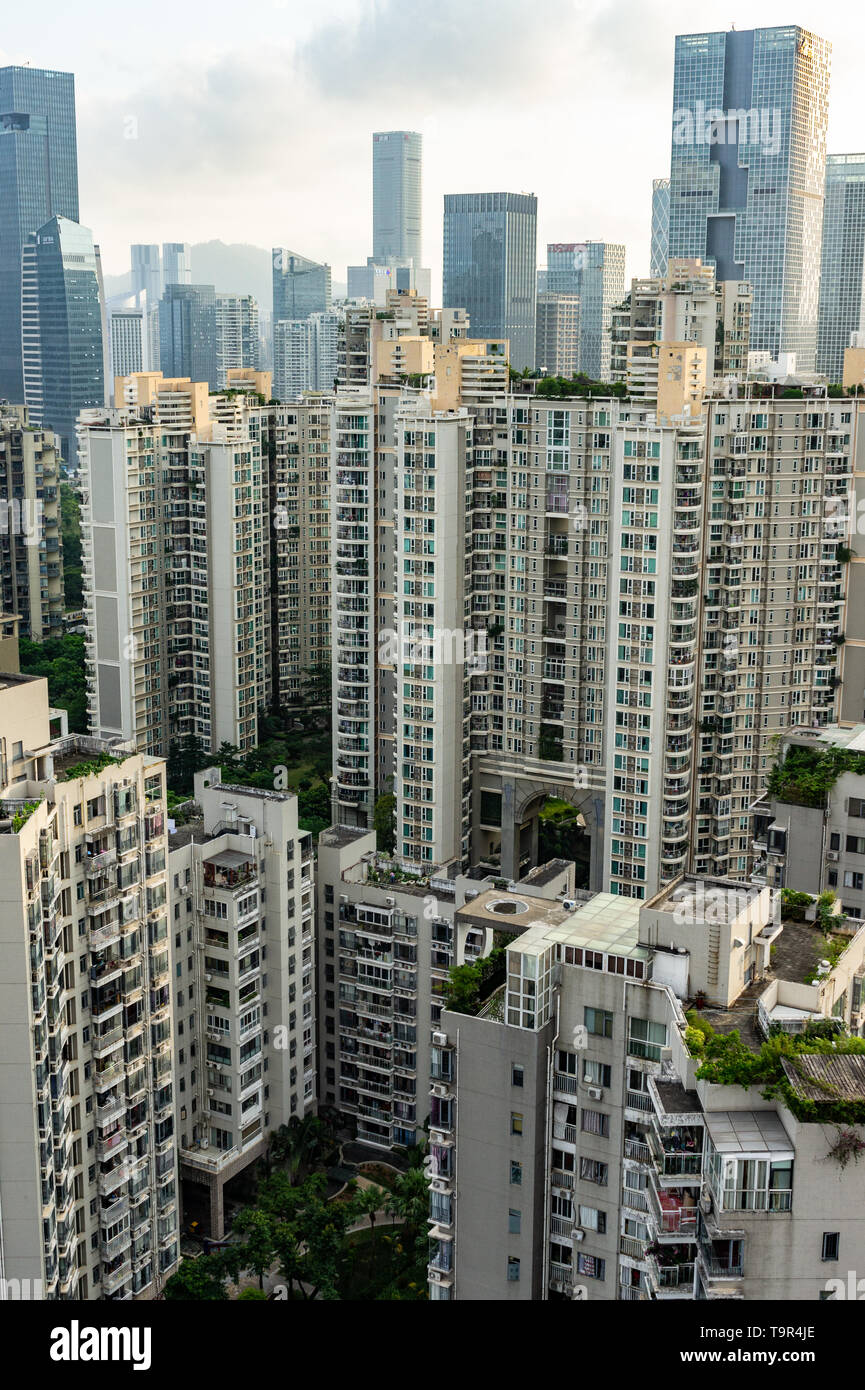 Mixed use zoning in China, office buildings looming over residential