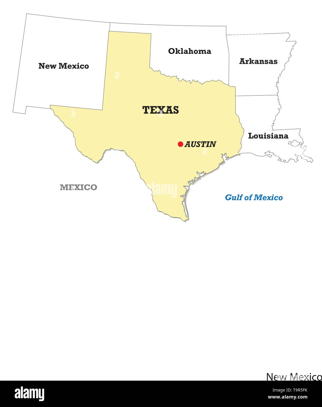 Texas state map with neighboring states Stock Vector