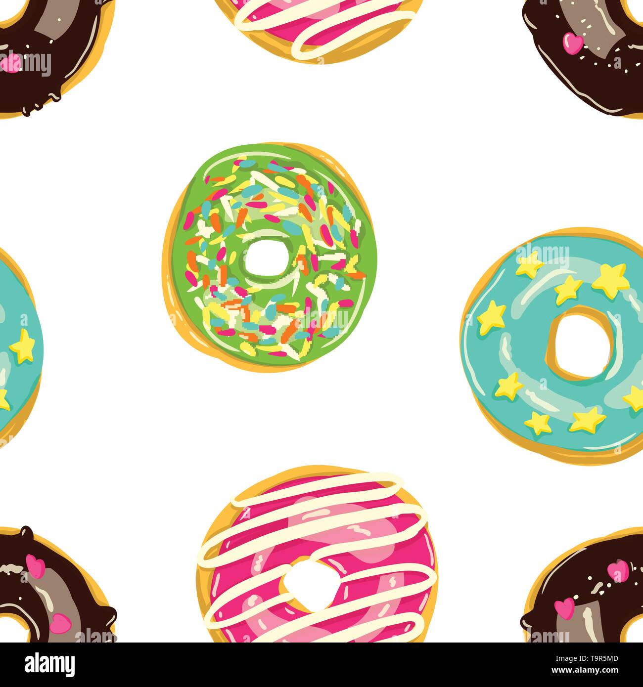 Glazed Donuts seamless pattern. Bakery Vector illustration. Top View ...