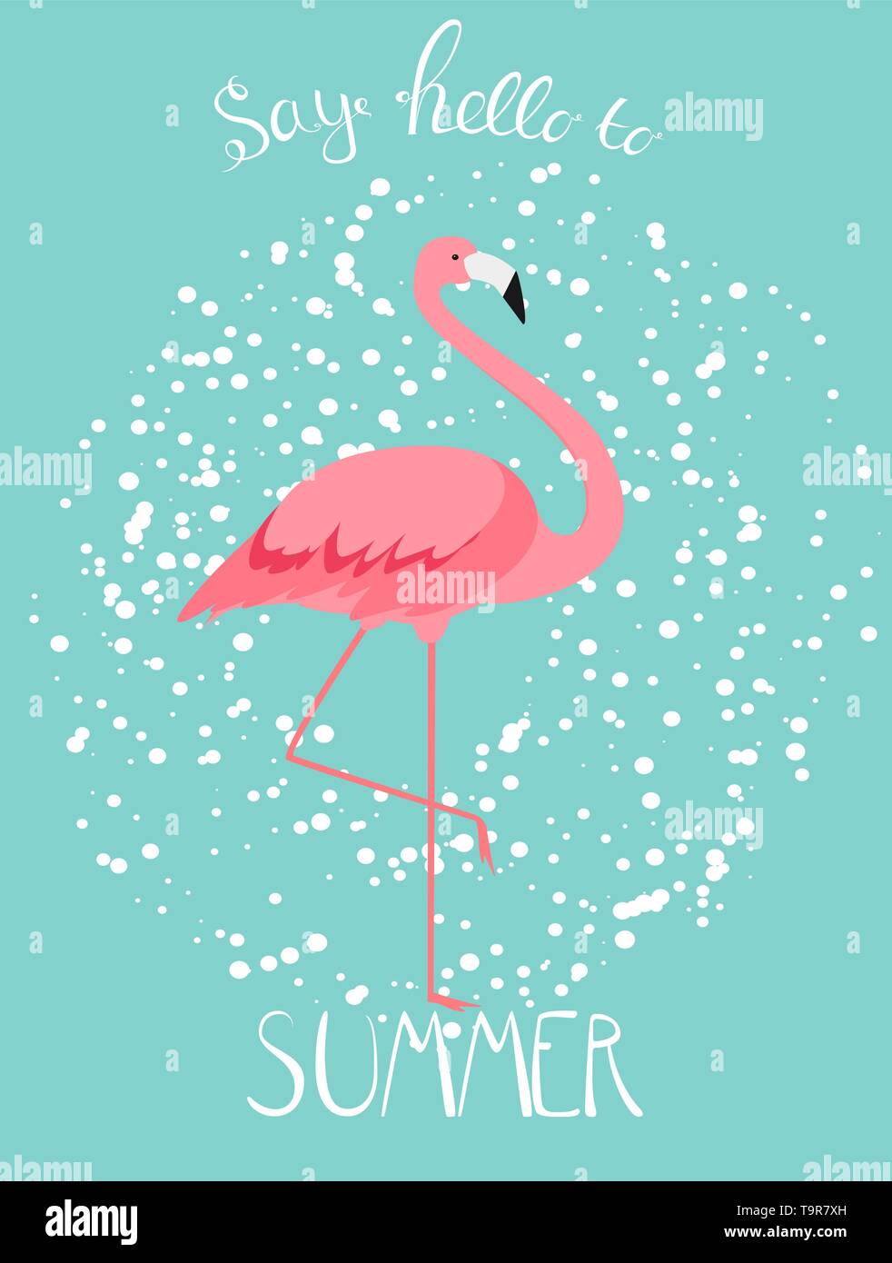 Summer creative poster with pink flamingo. Vector Illustration. EPS10 Stock Vector