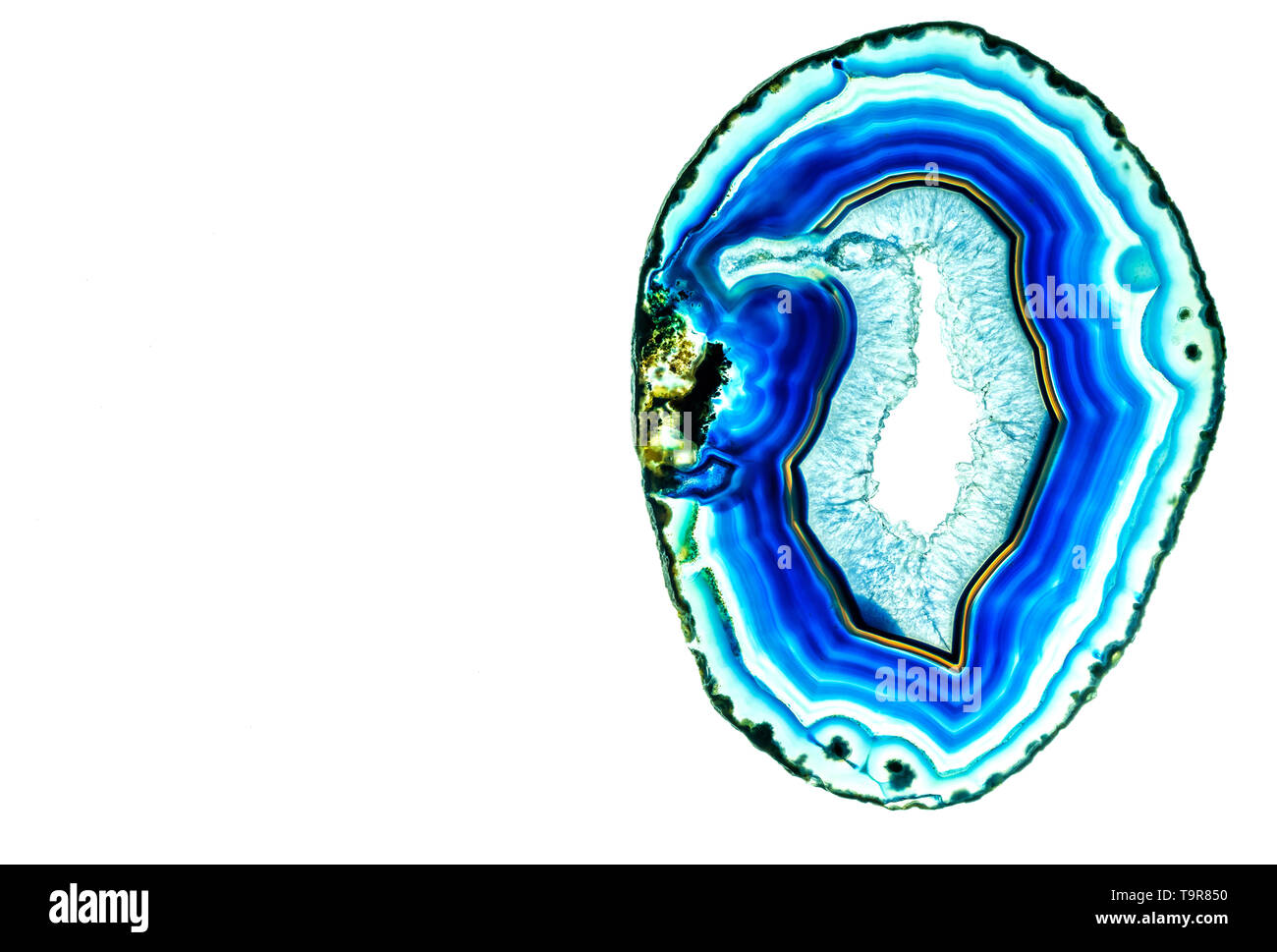Agate stone with natural bird pattern isolated on white background Stock Photo