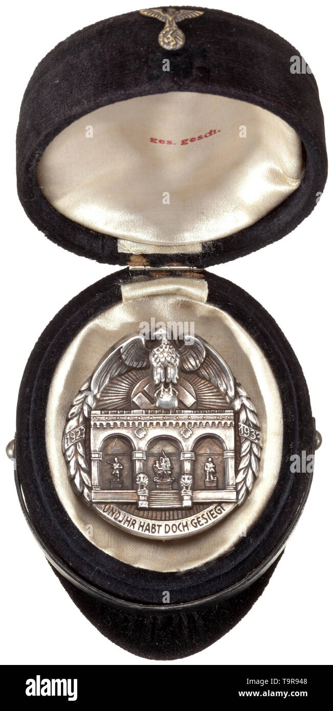Rudolf Heß (1894 - 1987) - a prototype of the Blood Order 1933 Heß's personal example, Hitler's present to the 9 November 1933. Silver, hollow-stamped, finene 20th century, Editorial-Use-Only Stock Photo