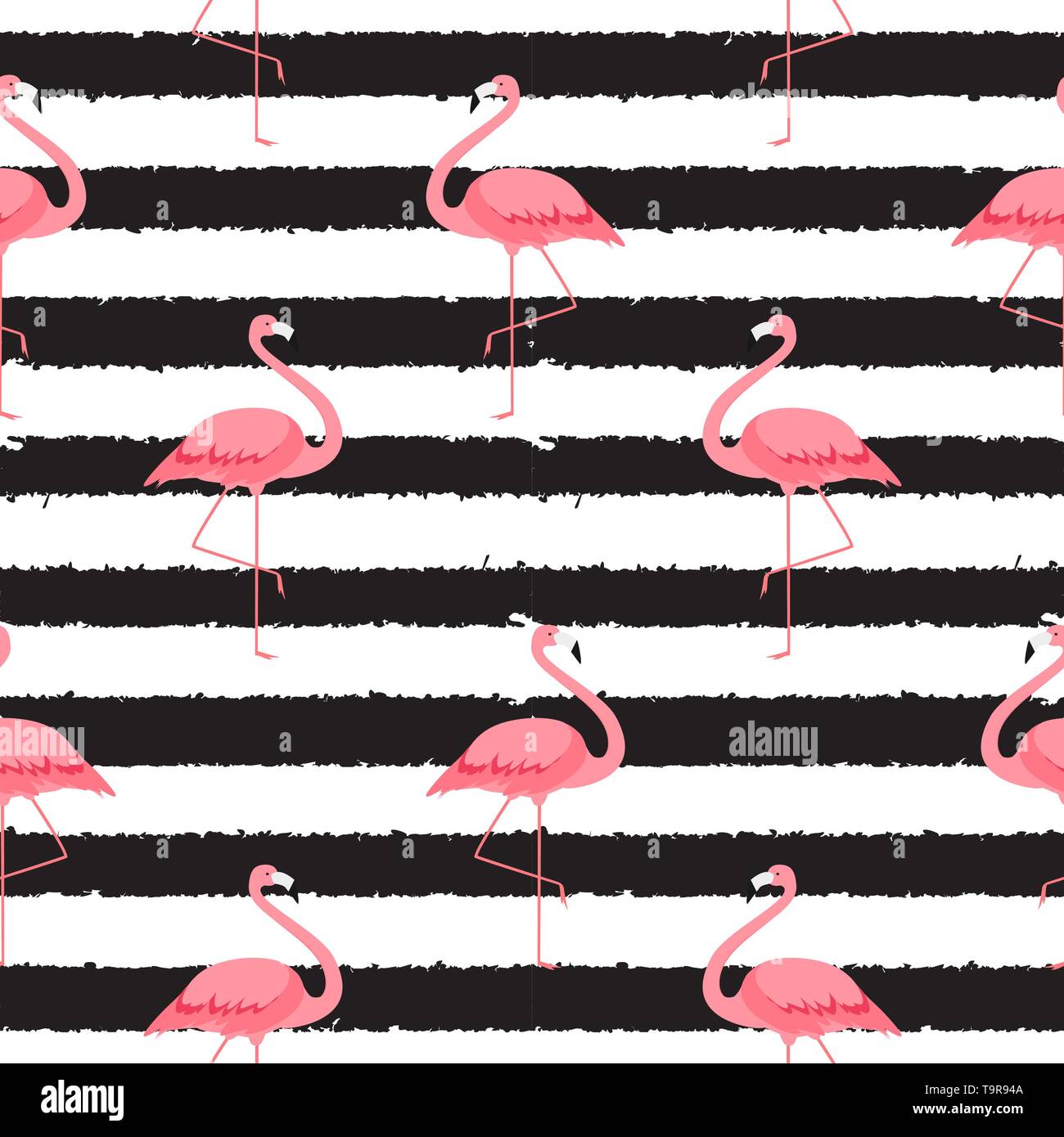 Colorful pink flamingo isolated on white background. Seamless pattern ...