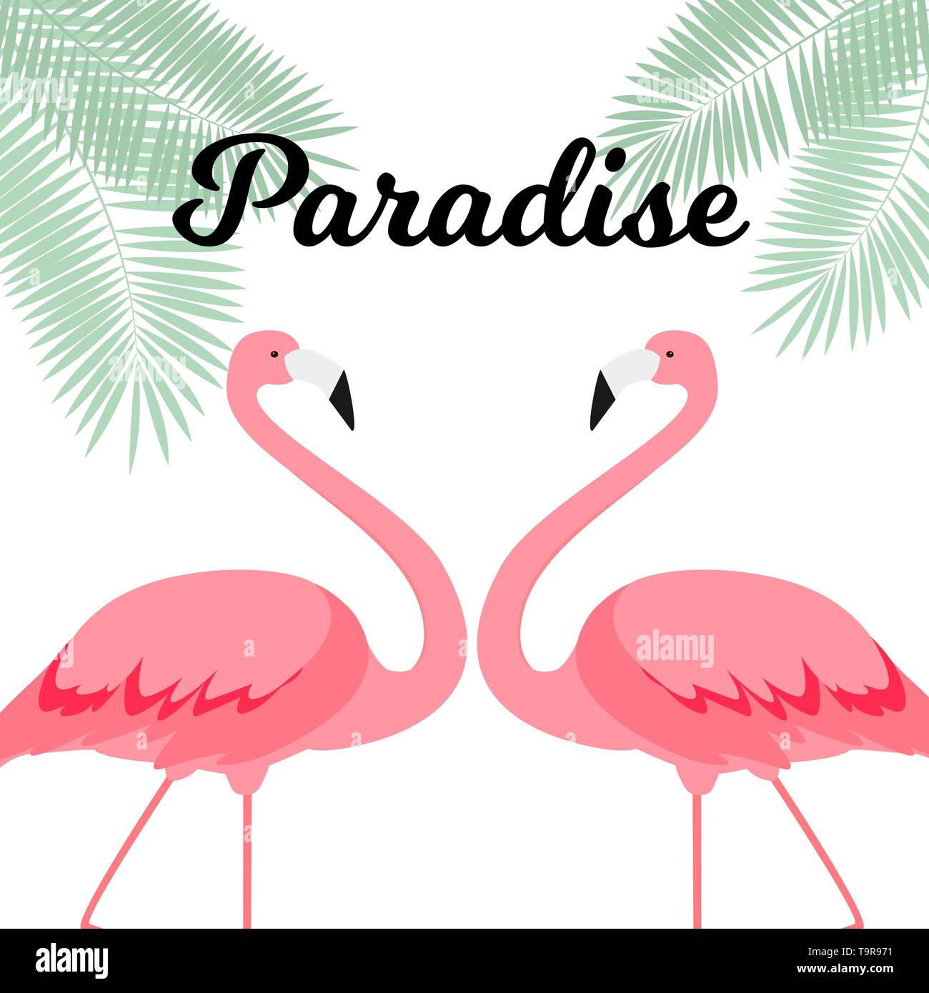 Summer Creative Poster with Pink Flamingo. Card of Invitation. Vector Illustration Stock Vector