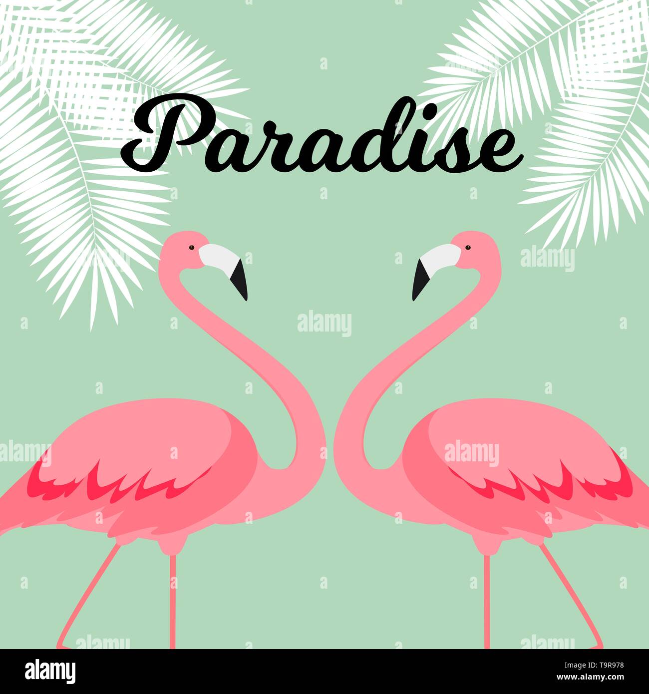 Summer Creative Poster with Pink Flamingo. Card of Invitation. Vector Illustration Stock Vector
