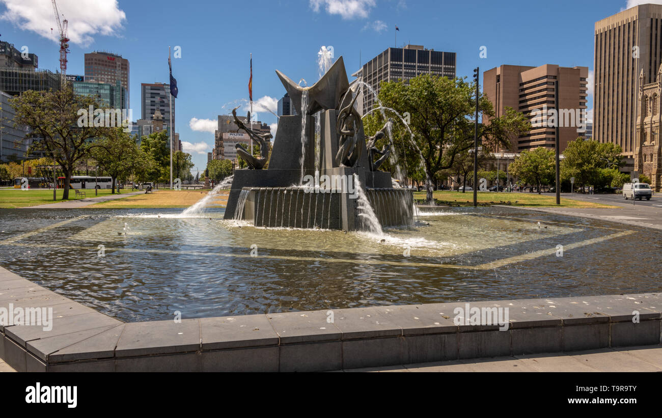 Three Rivers Fountain, Downtown Adelaide, Australia Stock Photo