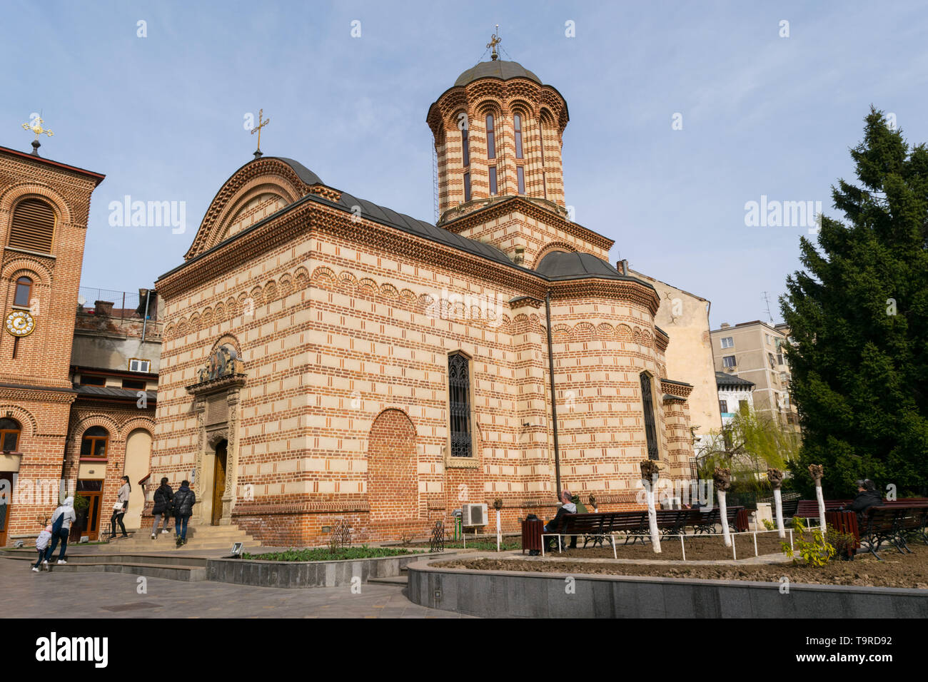 Bucharest, Romania - March 16, 2019: people visiting church 'Sfantul Antonie Curtea Veche' situated in Old Town part of Bucharest, Romania. Stock Photo