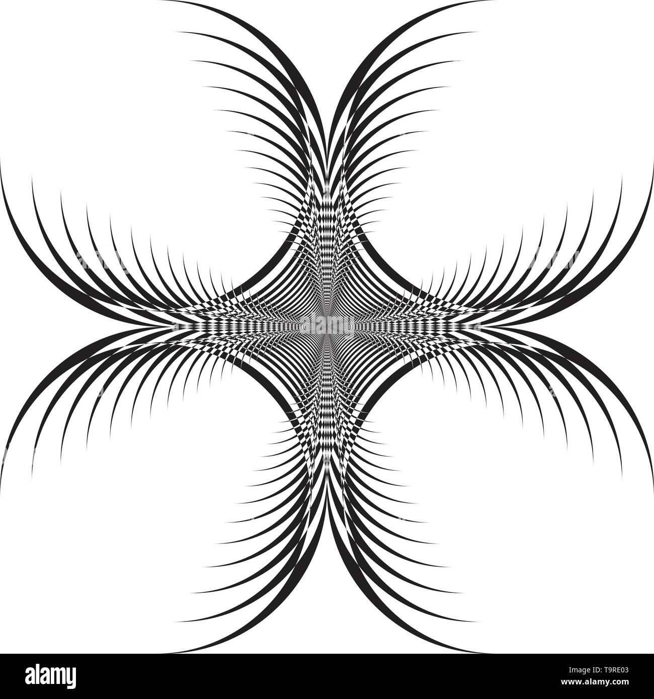 Arabesque pseudo tridimensional four circles crab wave target structure illusion on transparent background arabesque graphic design Stock Vector
