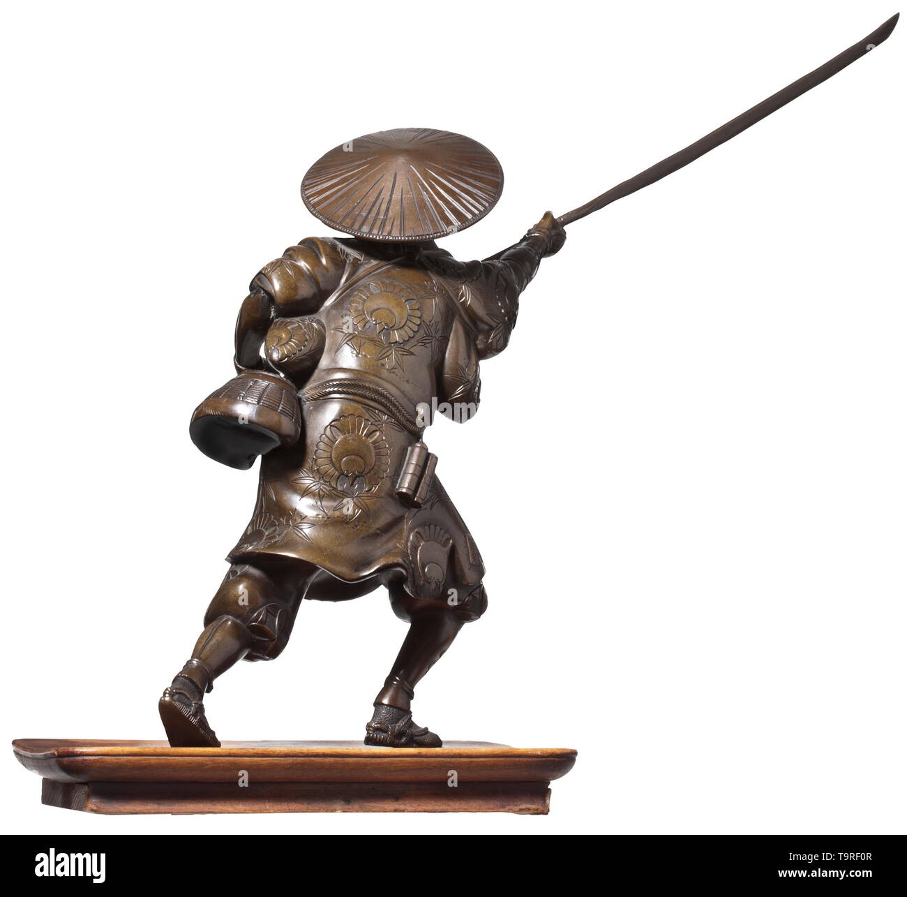 A Japanese Figure Of A Fighting Samurai With Naginata Meiji Period Bronze With Beautiful Patina And Finely Engraved And Chiselled Details Fighting Samurai With Laughing Face And Tooth Gap Cartouche With Engraved A Japanese Figure Of A Fighting Samurai With Naginata Meiji Period Bronze With Beautiful Patina And Finely Engraved And Chiselled Details Fighting Samurai With Laughing Face And Tooth Gap Cartouche With Engraved