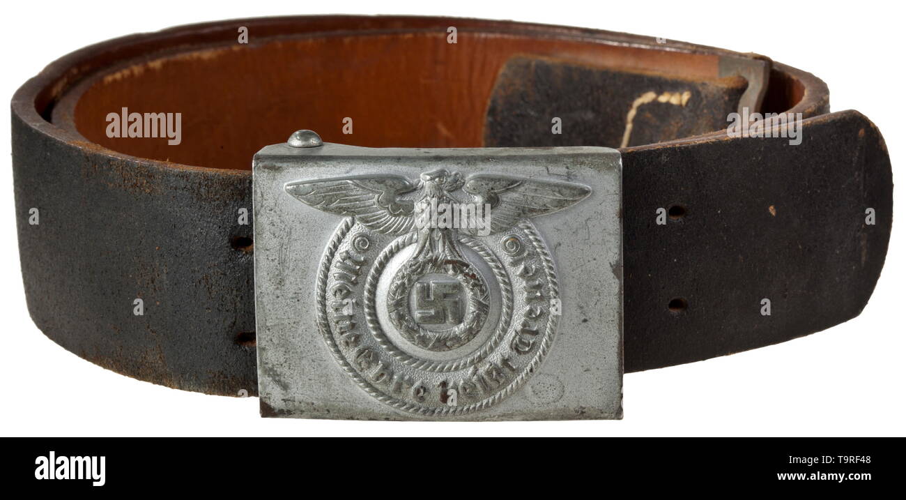 A belt buckle for enlisted men/NCOs maker Josef Feix Söhne, Gablonz historic, historical, 20th century, 1930s, 1940s, Waffen-SS, armed division of the SS, armed service, armed services, NS, National Socialism, Nazism, Third Reich, German Reich, Germany, military, militaria, utensil, piece of equipment, utensils, object, objects, stills, clipping, clippings, cut out, cut-out, cut-outs, fascism, fascistic, National Socialist, Nazi, Nazi period, Editorial-Use-Only Stock Photo