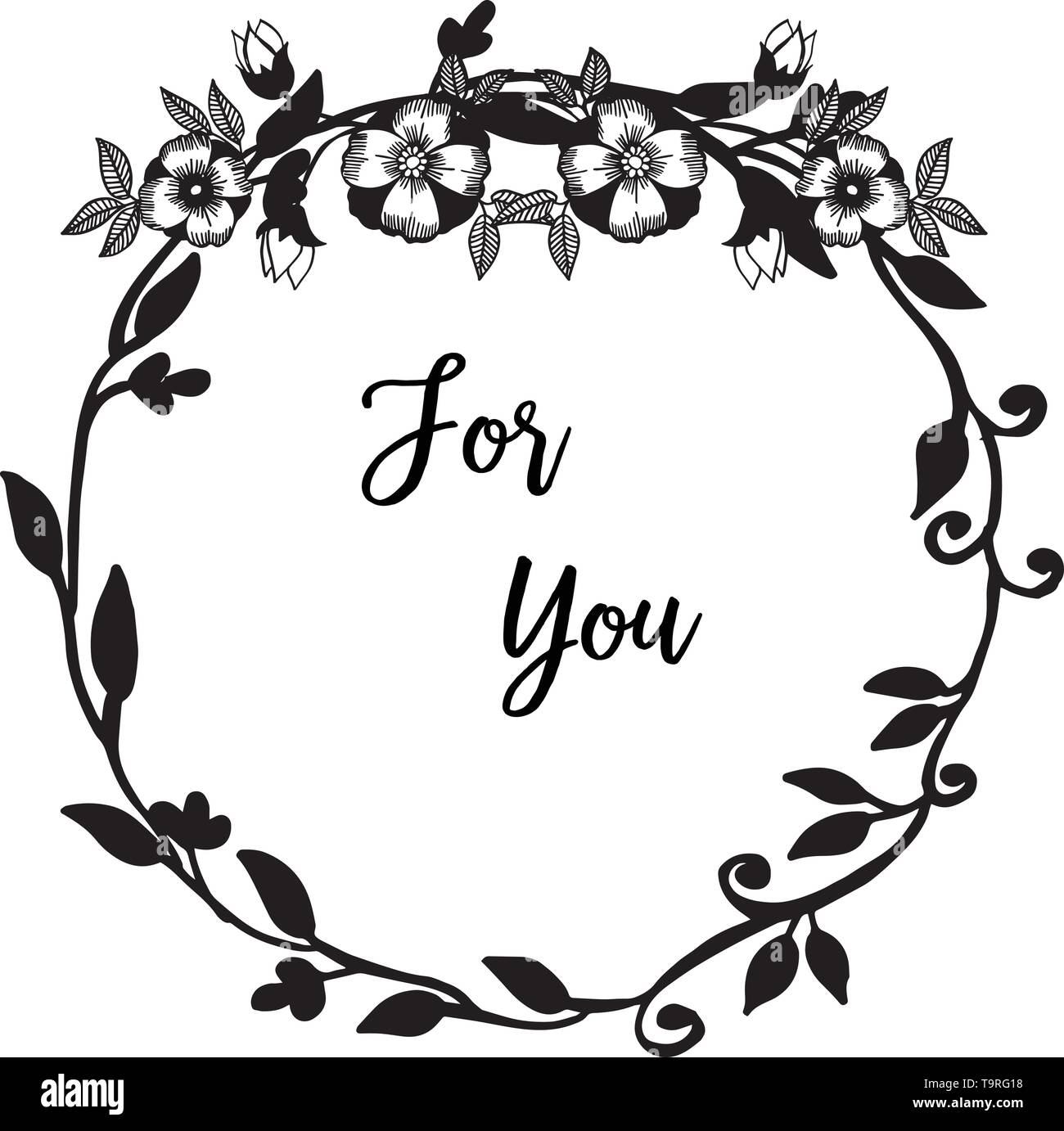 Vector illustration lettering for you with design flower frame hand