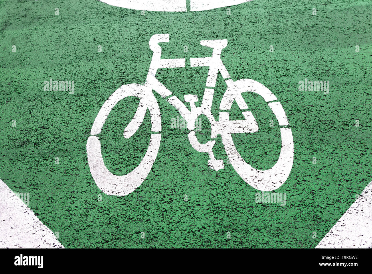 Background of bicycle traffic signs on the asphalt. Stock Photo